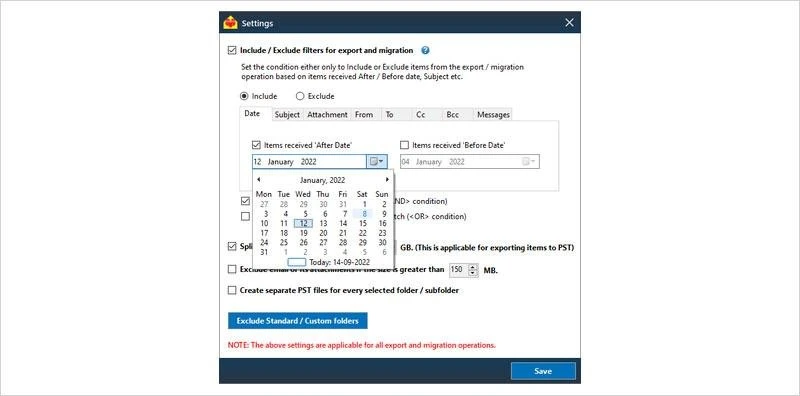 Export Exchange emails to PST by specific date