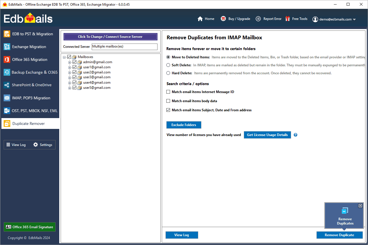 EdbMails IMAP duplicate remover