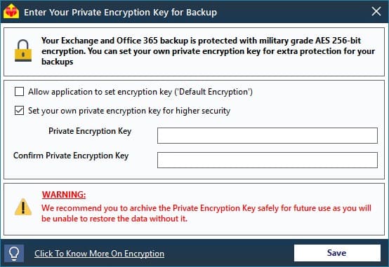 Encryption key settings