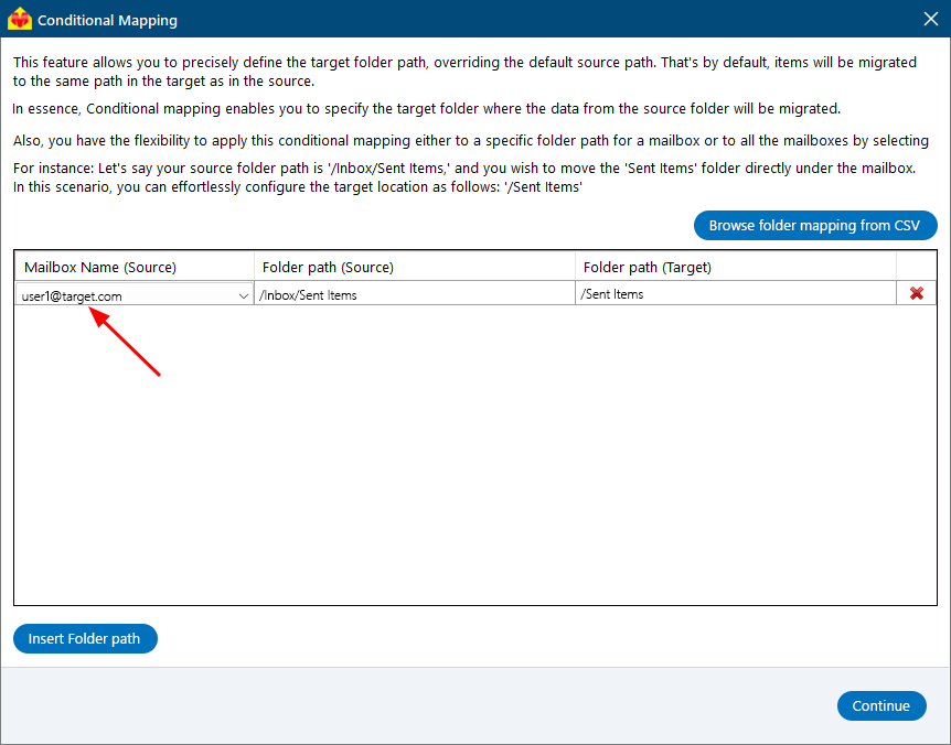 Enter folder path for individual mailboxes Enter folder path for individual mailboxes