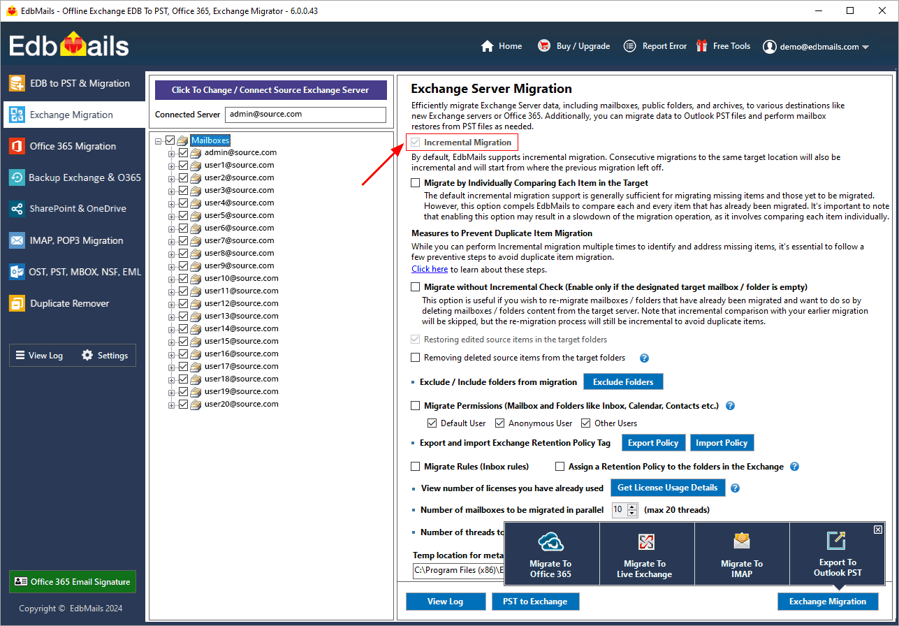 Incremental Exchange migration