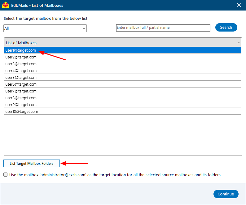 List target mailboxes  List target mailboxes