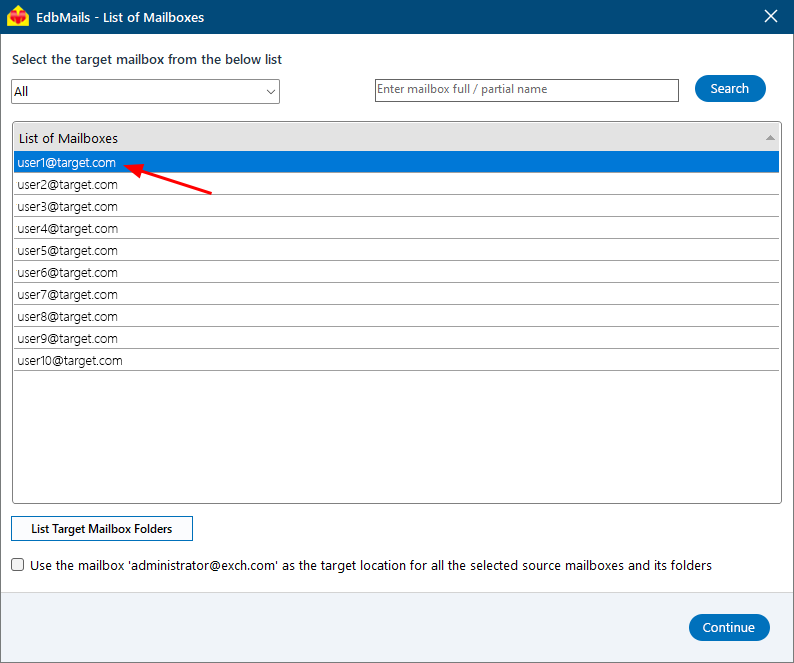 Select Target Mailbox Select Target Mailbox