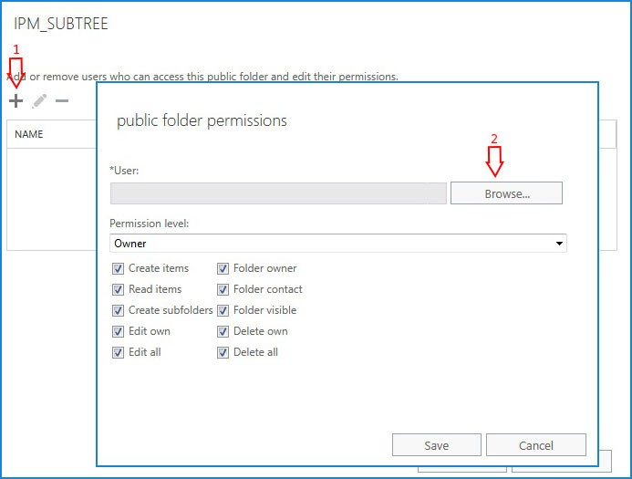 exchange 2016 public folders add administrator as owner