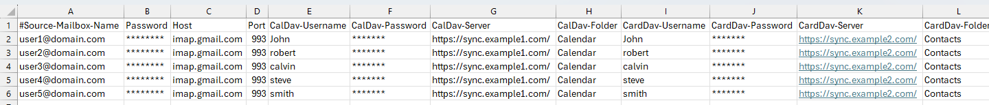 CalDav and CardDav CSV file CalDav and CardDav CSV file