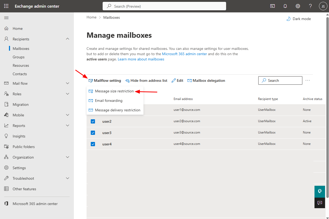 Mail flow settings Mail flow settings