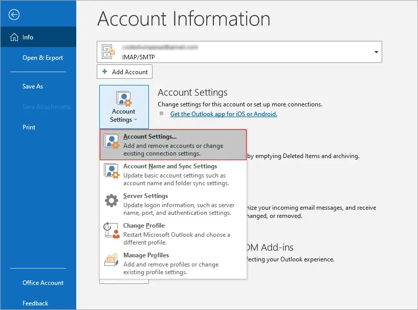 Outlook Account Settings outlook account settings