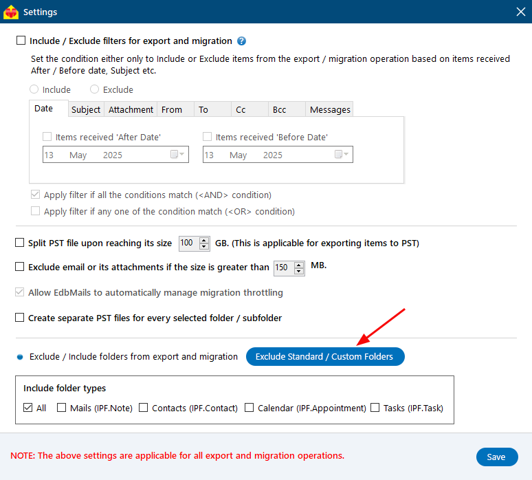 Exclude Standard /Custom Folders exclde custom folders