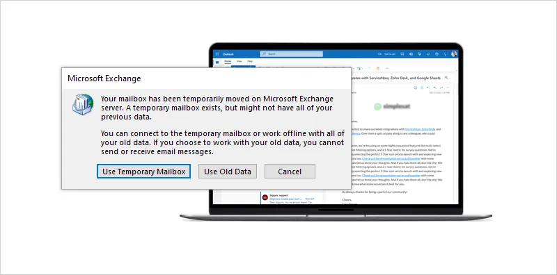 Mailbox temporarily moved on Exchange server