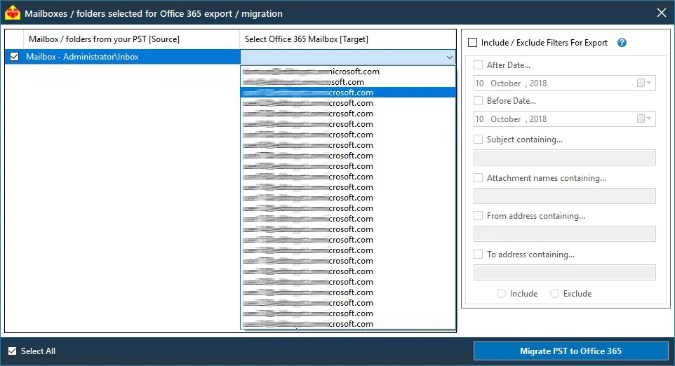 Mapping Outlook PST to Office365