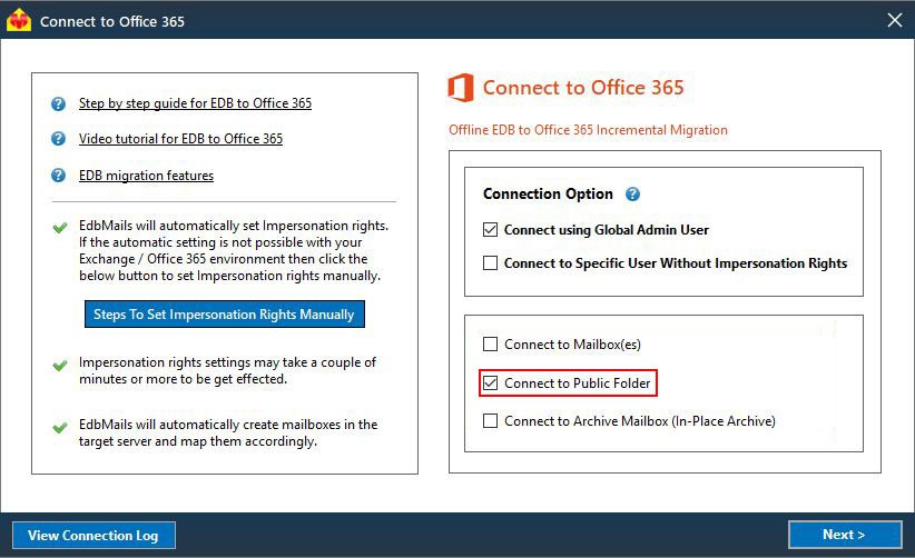 Login to Office 365 Server using EdbMails